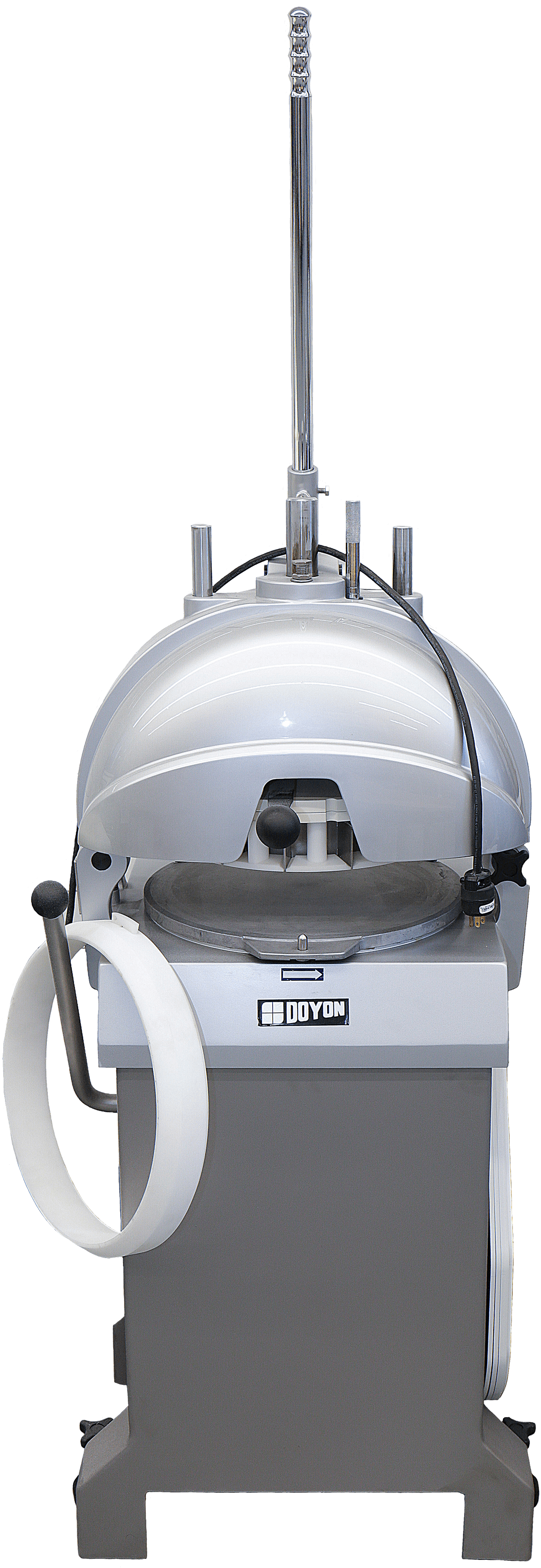 A machine that cuts dough into smaller equal sized pieces, then automatically rounds the individual portions.