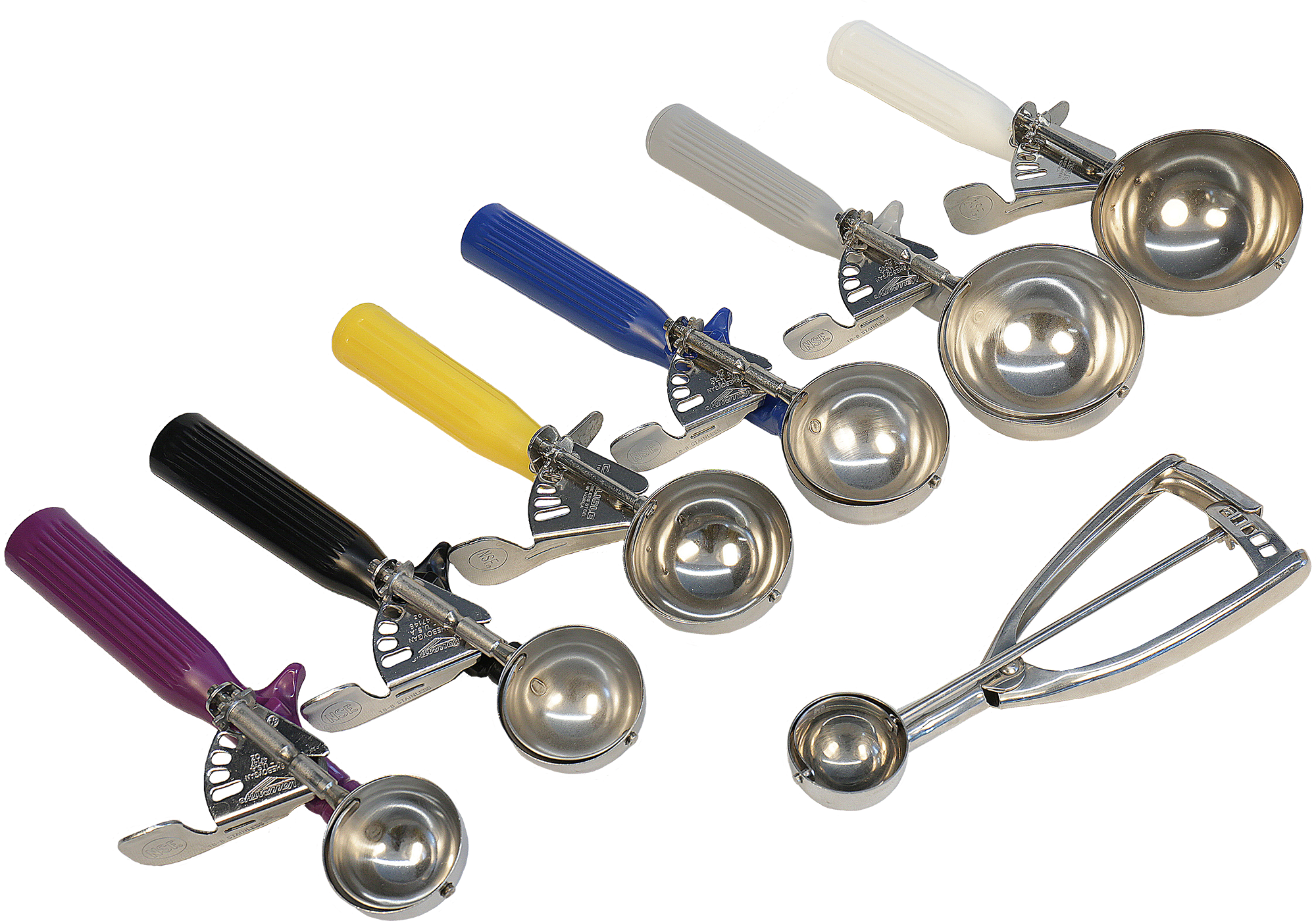 7 portioning scoops of various sizes.