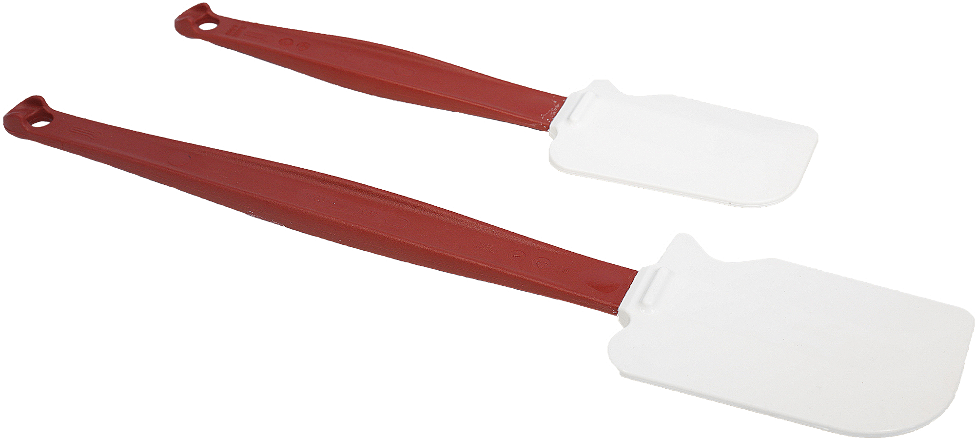 Two silicone spatulas a large one and smaller one.