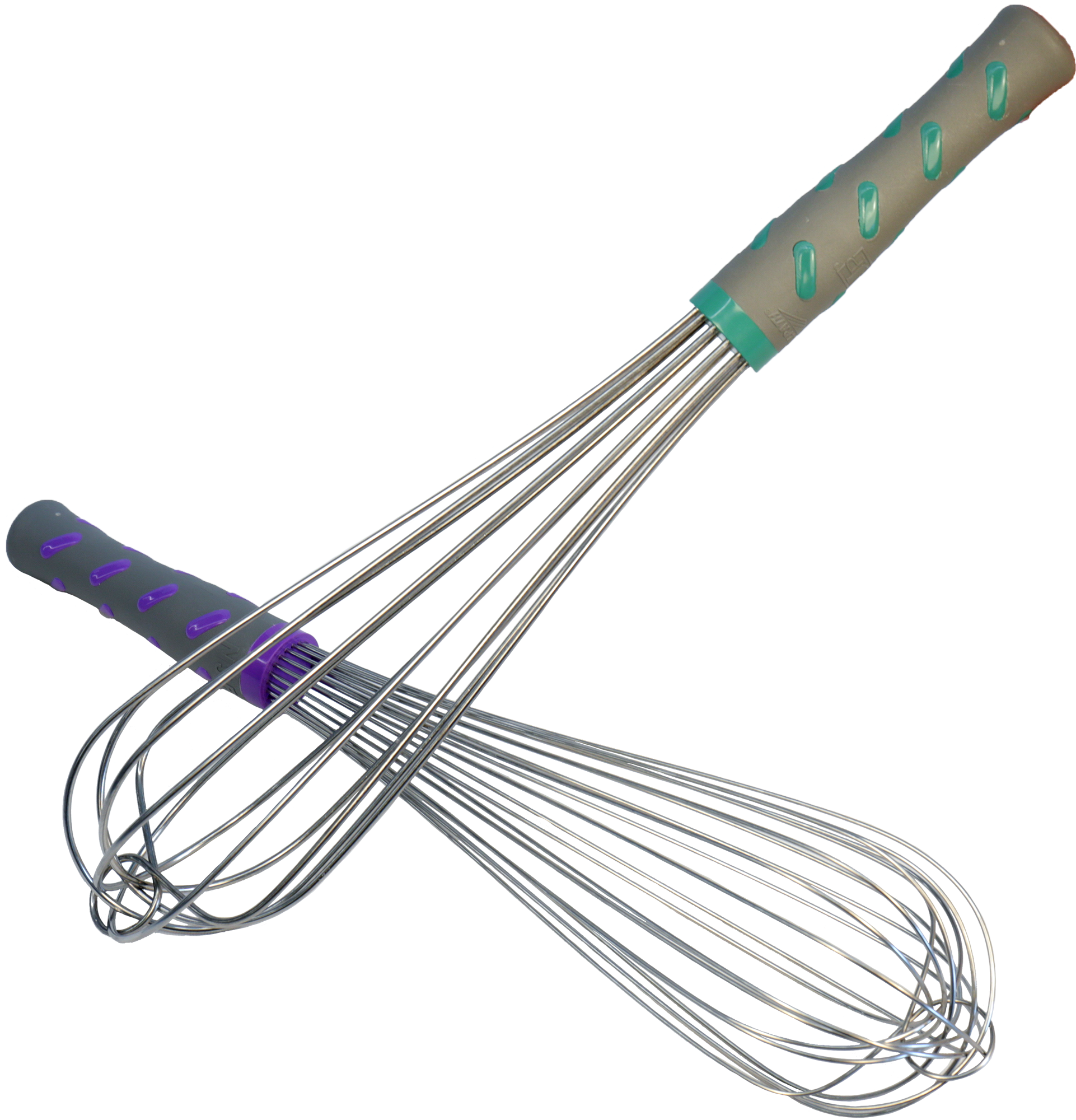 Two types of whisks. A French whisk and balloon whisk.